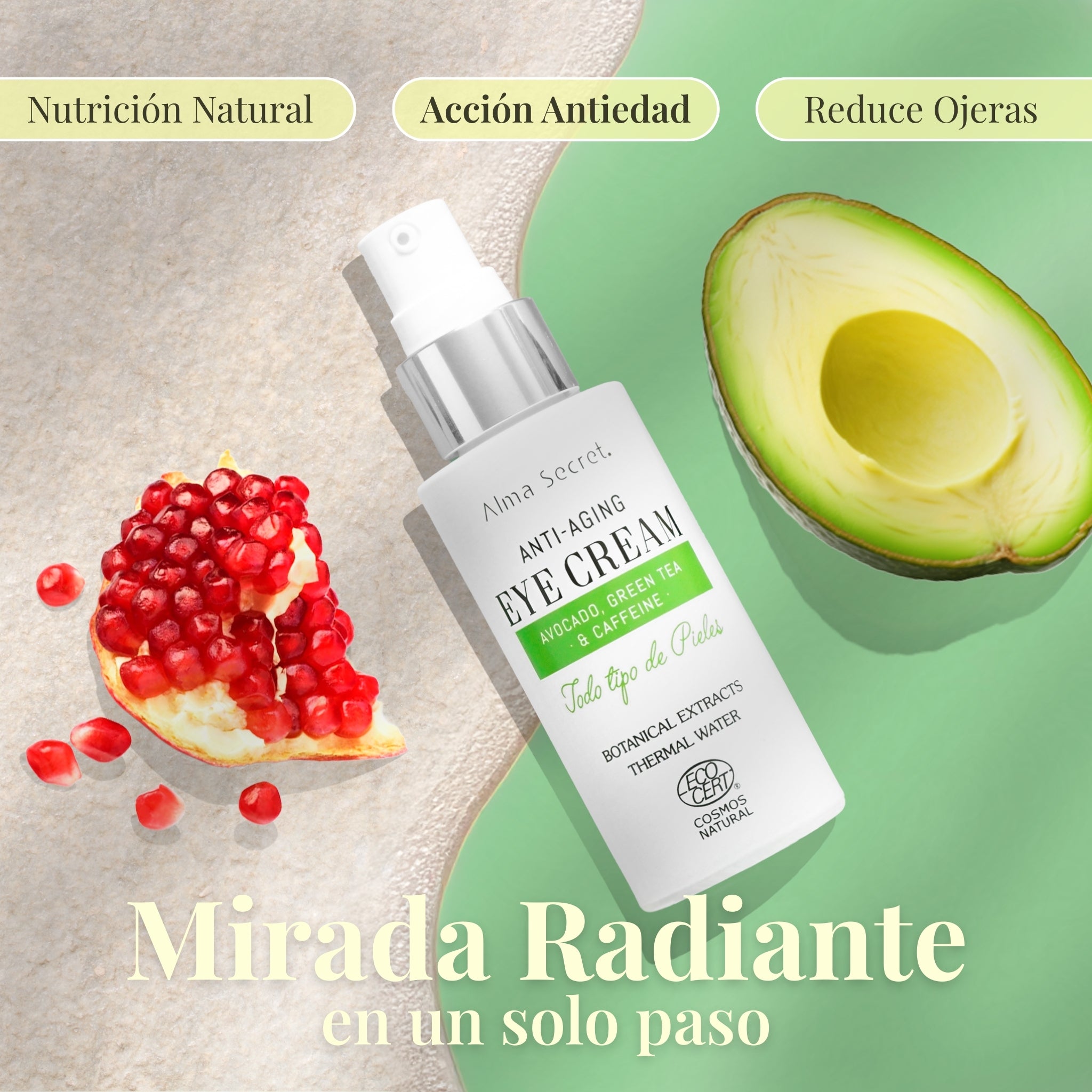 Contorno de Ojos Antiedad Aguacate y Cafeína | Reduce Bolsas y Ojeras | Alma Secret 30ml