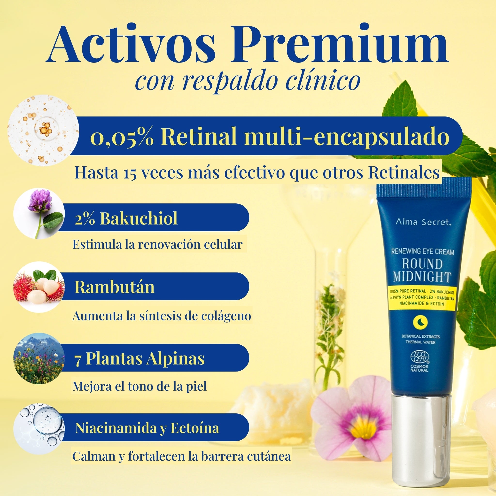 Contorno de Ojos con Retinal 0,05% y Bakuchiol | Antiarrugas | Alma Secret 10ml