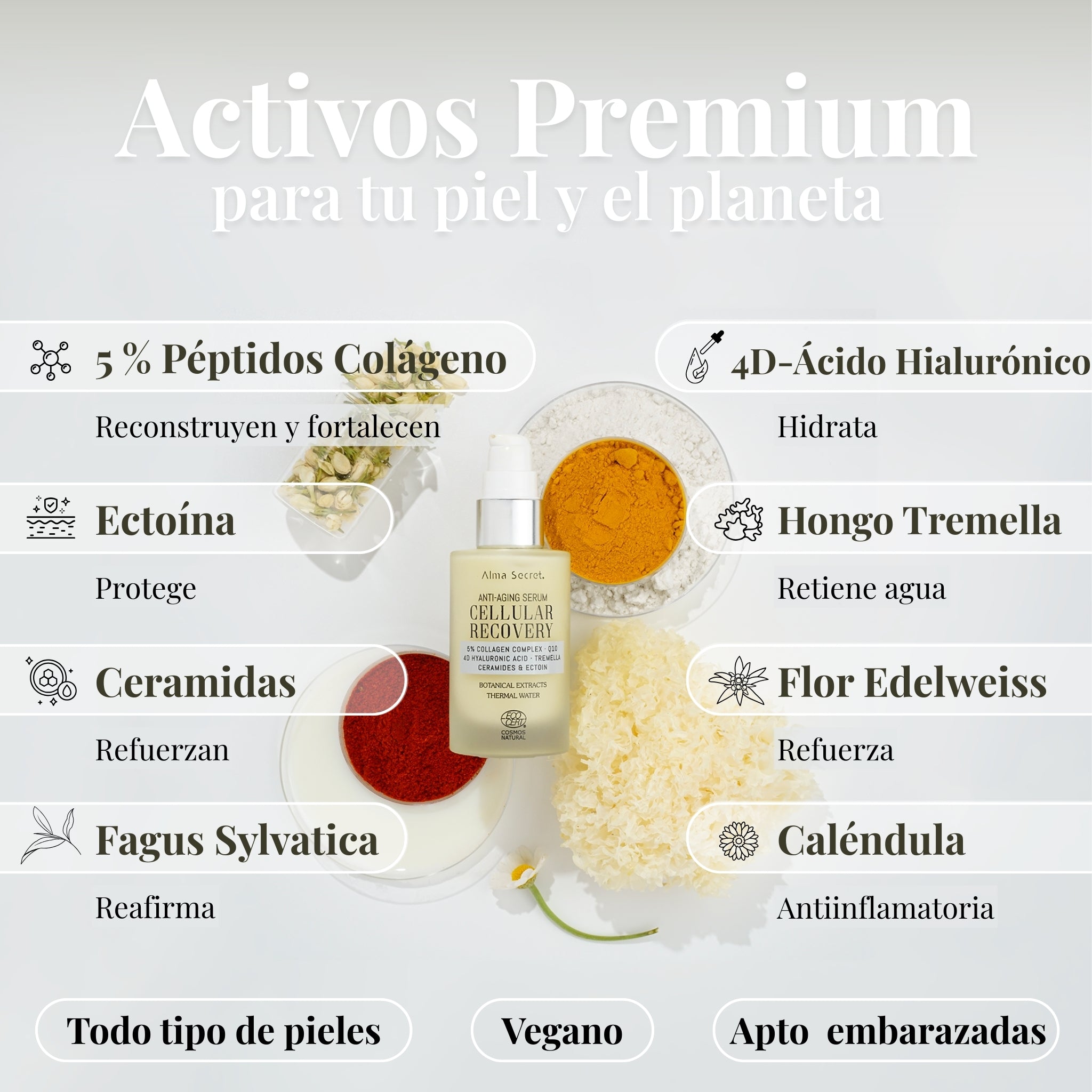 Sérum Facial 5% Colágeno y Ácido Hialurónico | Reafirmante | Alma Secret 50ml