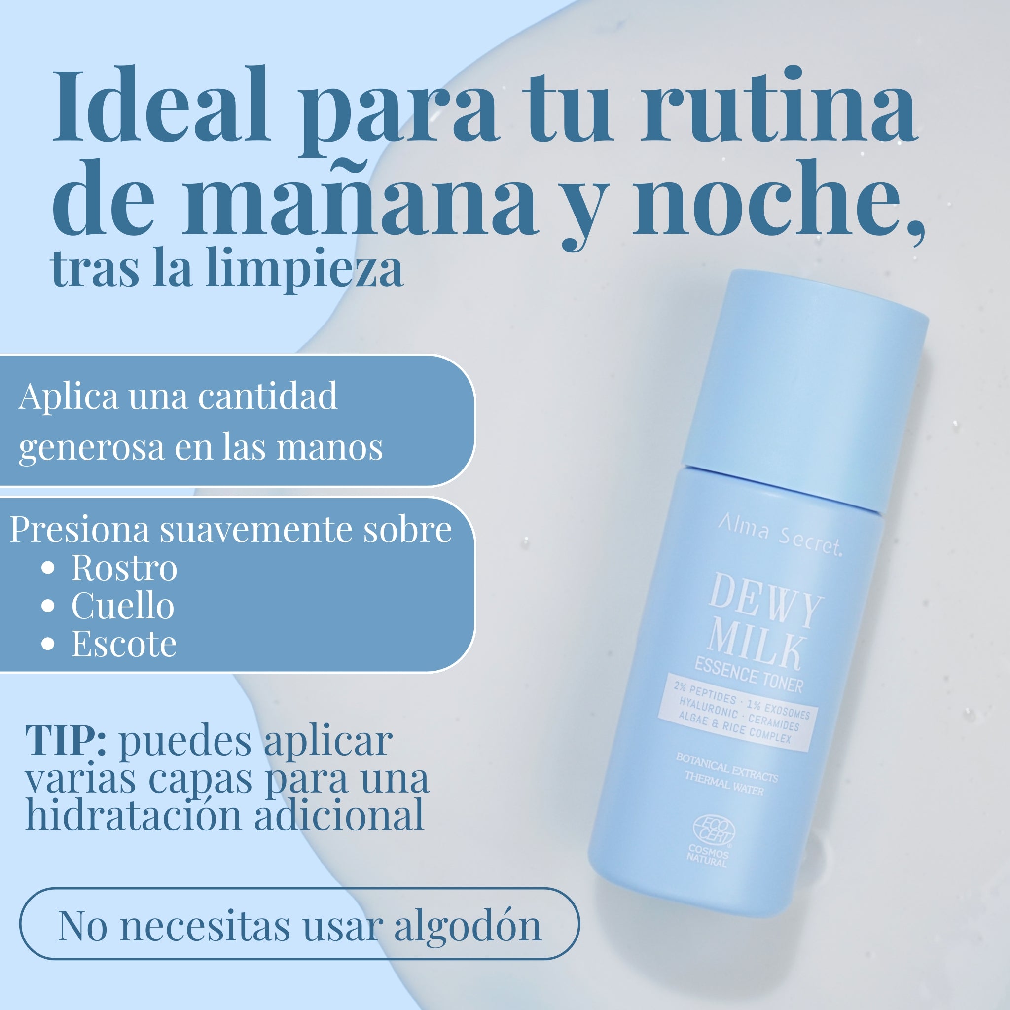 Tónico Esencia Hidratante con Exosomas y Péptidos | Dewy Milk 125ml | Alma Secret