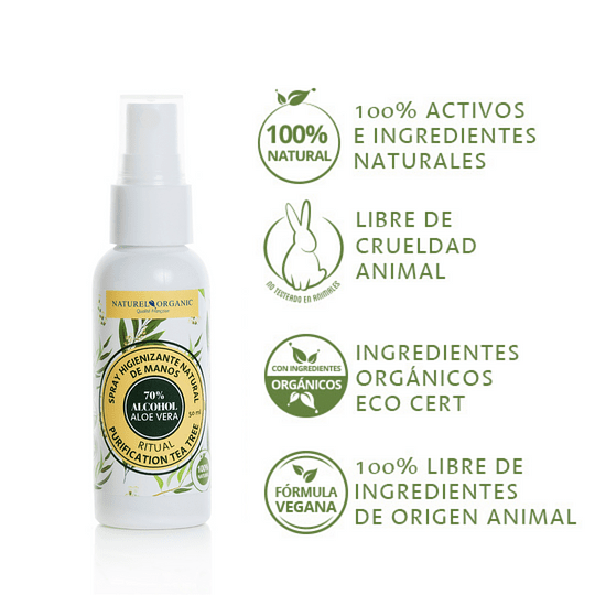 Spray Higenizante de Manos Purification Tea Tree - 70% alcohol- 50 ml