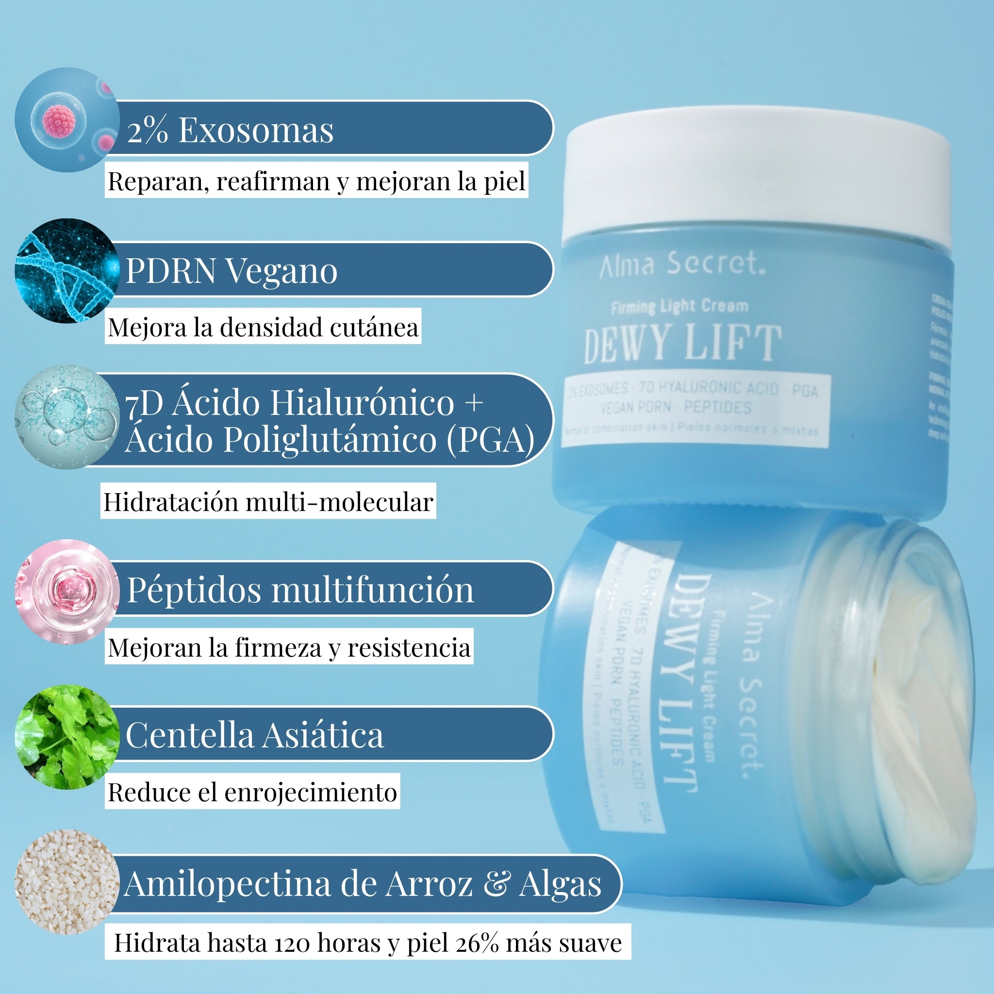 Crema Reafirmante con Exosomas 2% | Dewy Lift Light Piel Mixta | Alma Secret 50ml