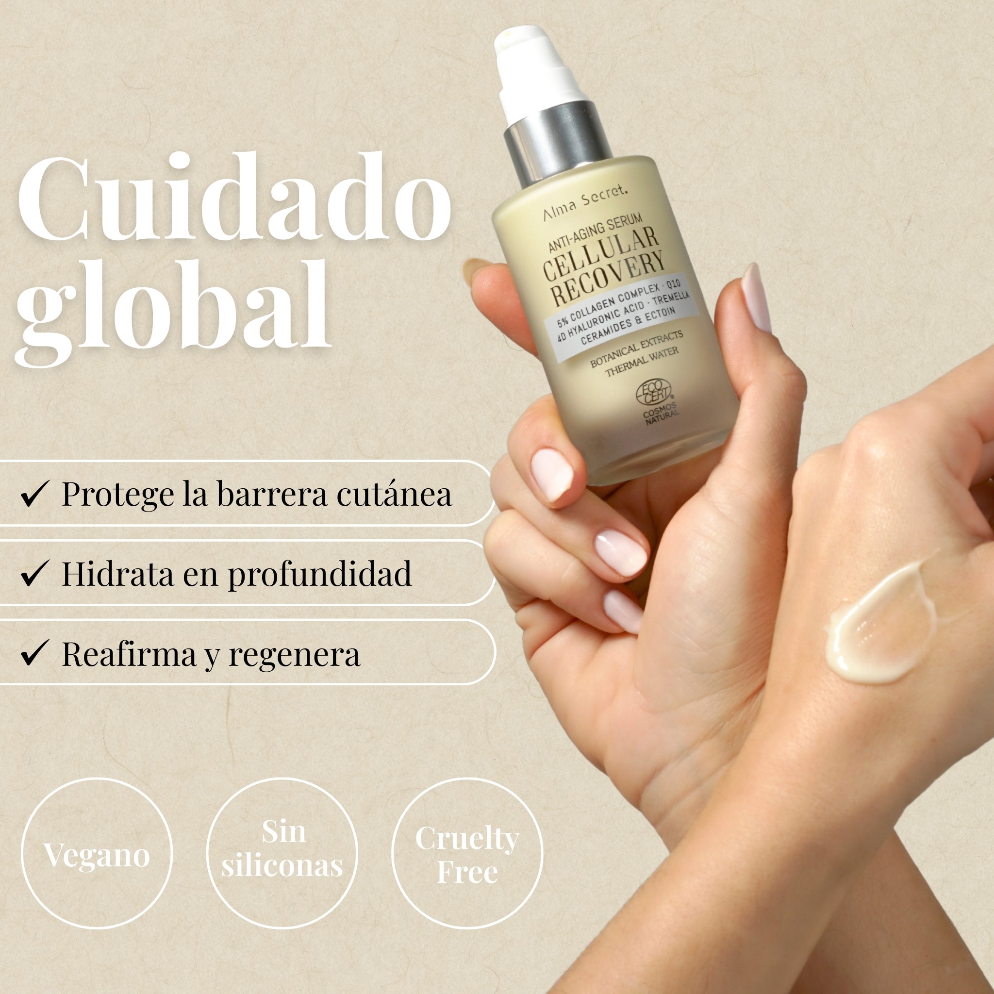 Sérum Facial 5% Colágeno y Ácido Hialurónico | Reafirmante | Alma Secret 50ml