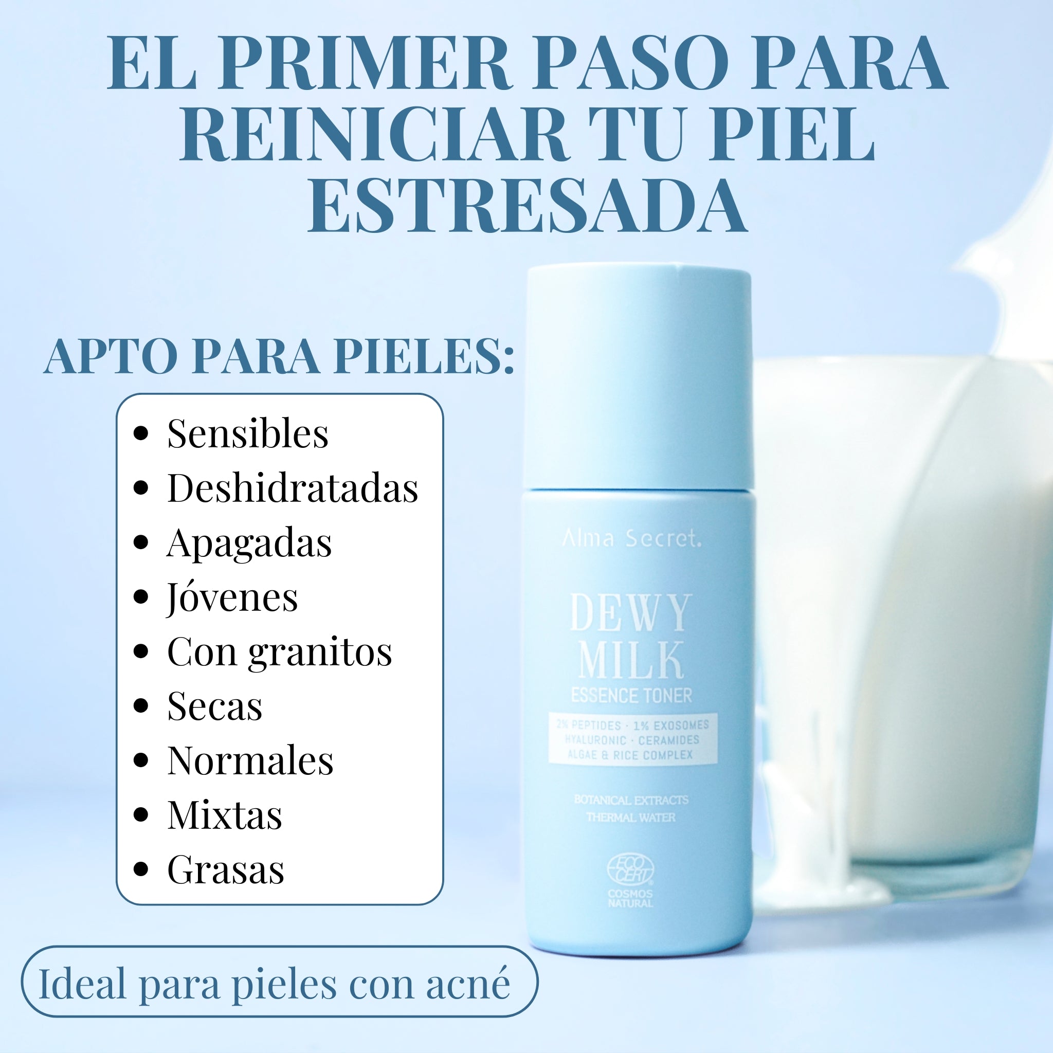 Tónico Esencia Hidratante con Exosomas y Péptidos | Dewy Milk 125ml | Alma Secret
