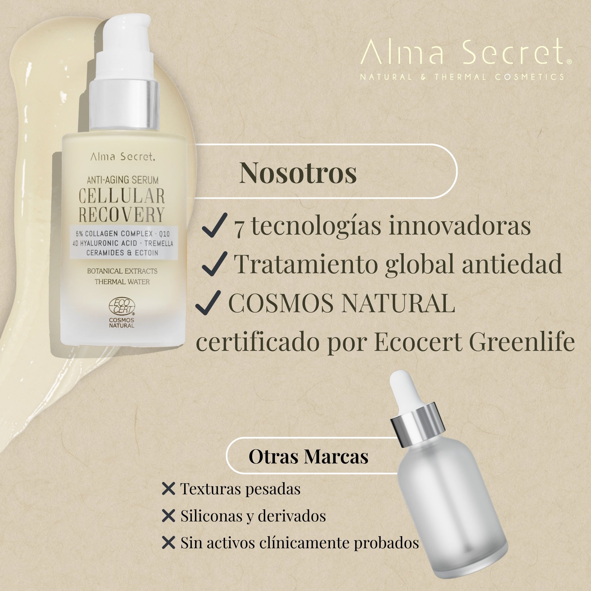 Sérum Facial 5% Colágeno y Ácido Hialurónico | Reafirmante | Alma Secret 50ml