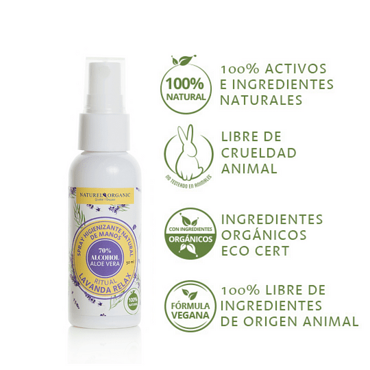 Spray Higenizante de Manos Lavanda Relax - 70% alcohol- 50 ml