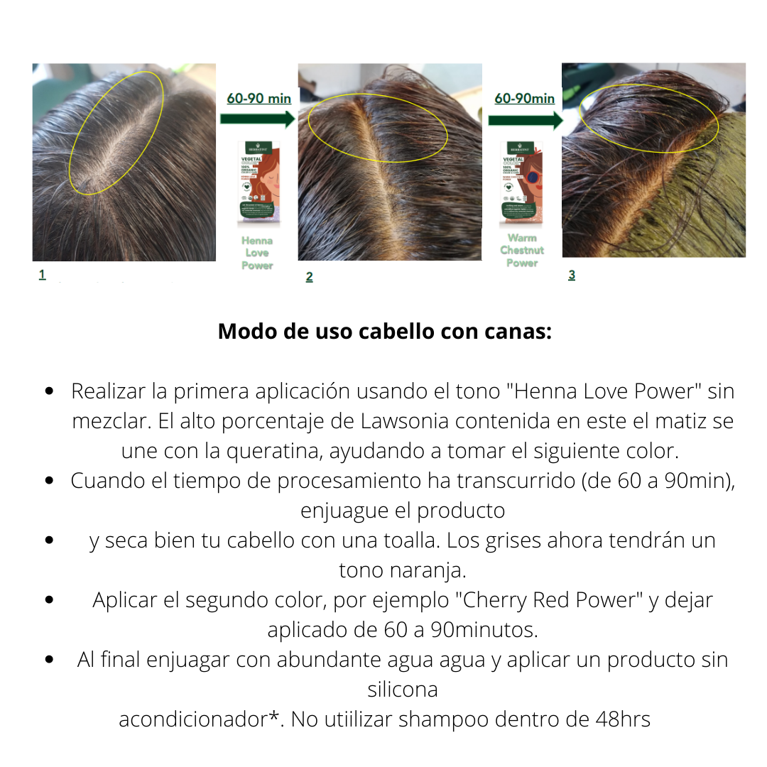 Warm Chesnut Power 100gr- Henna Temporal 100% Orgánica y Natural